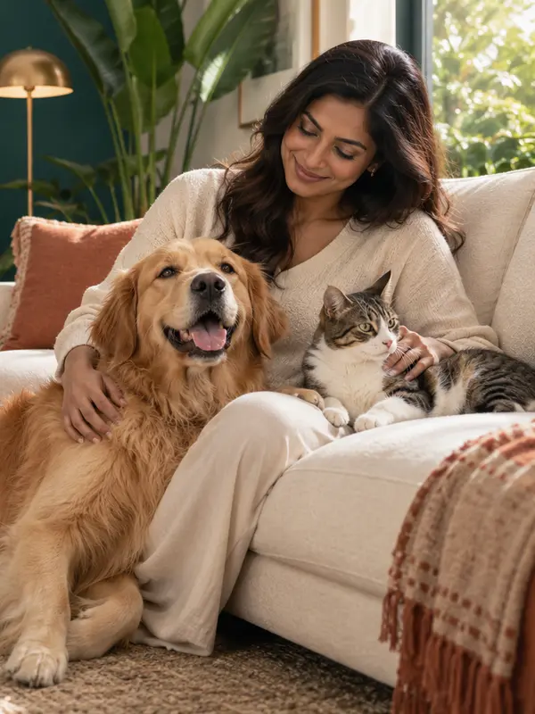 Happy dog enjoying a caring moment