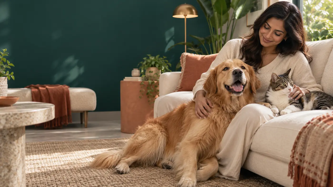 A warm pet-care experience with happy dogs and cats